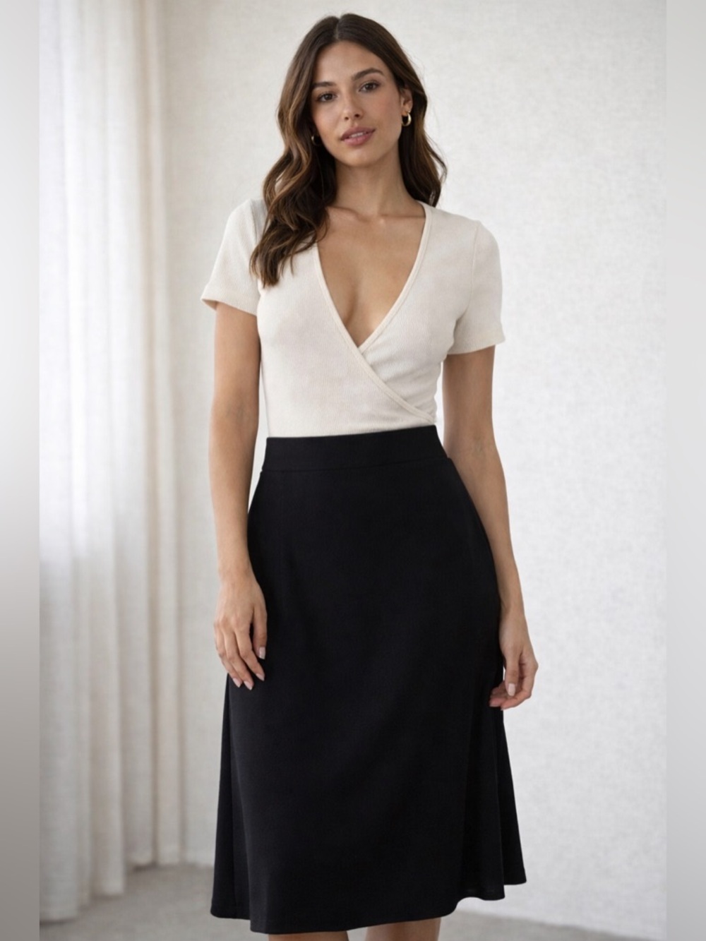 A+F| Ivory Ribbed Crossover Bodysuit